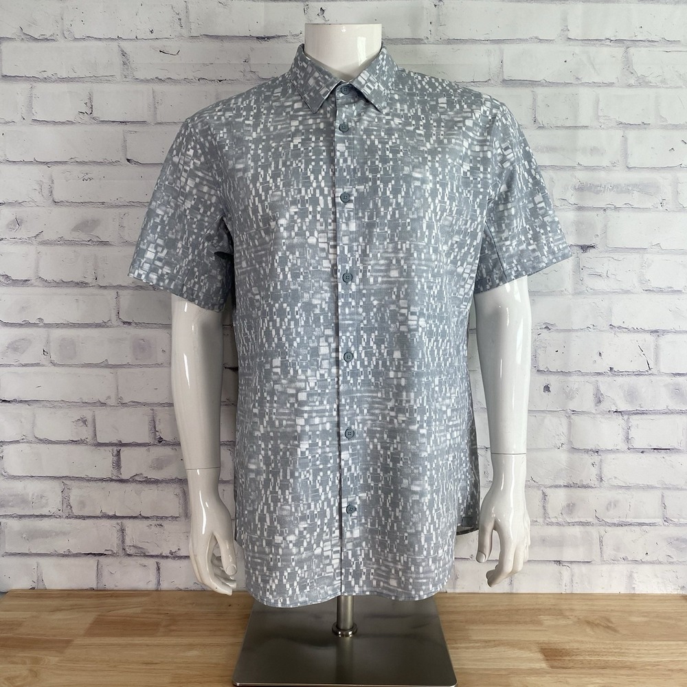 Lululemon Shirt Men's Size Large Short Sleeve Button Up Gray Partical Camo‎